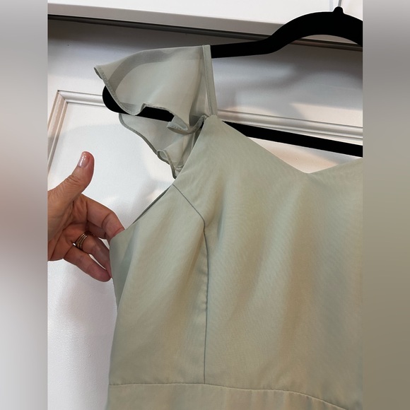 Azazie Sage Green Elegant Evening Gown with Tie Back in Teen Size 12 - Picture 7 of 13